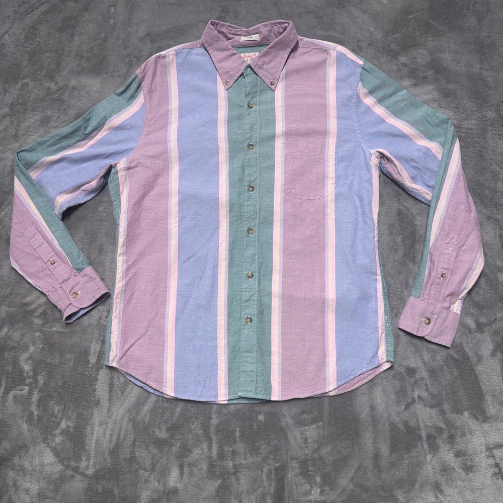 J Crew Broken-In Oxford Shirt Mens Large Multicolor Pastel Stripe Slim Cotton